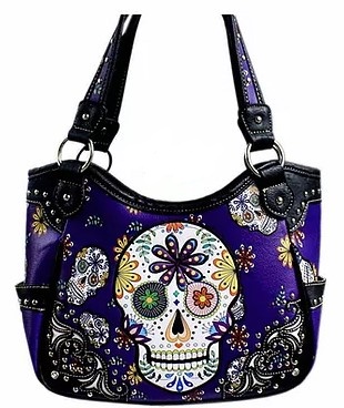 Purple Premium Sugar Skull Concealed Carry Purse